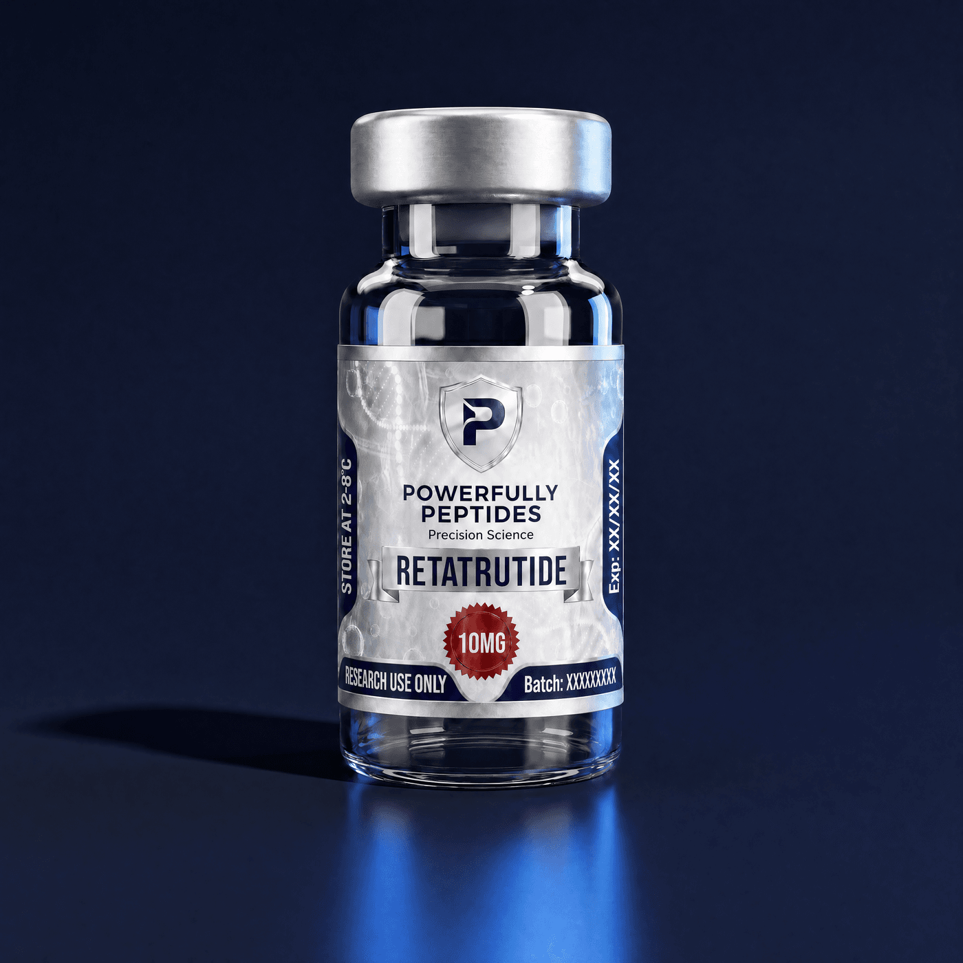 PowerfullyPeptides Retatrutide research vial, lot-tracked